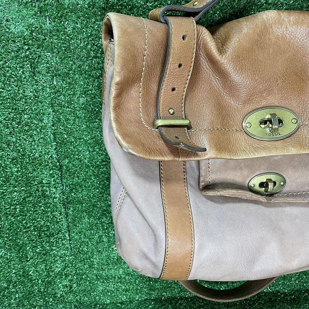 Fossil Genuine Leather Turn Lock Messenger Bag Shoulder Strap Satchel Brown - Picture 3 of 16